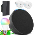 Combo Asistente Alexa Echo Pop + Bombillo + Interruptor Doble Alexa + 2 Enchufe Alexa