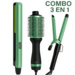 Combo Plancha + Cepillo Secador + Pinza Rizadora Aguacate