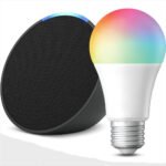 Echo Pop Amazon Parlante Intel Alexa Negro + Bombillo Led 9W