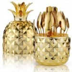 Juego Cubiertos X 24 Acero Estuche En Forma De Piña Dorado - Image 2