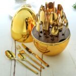 Juego De Cubierto Dorado Forma De Huevo 24 Piezas - Image 3