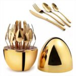 Juego De Cubiertos 24Pcs Acero Inoxidable Estuche Huevo Color Dorado