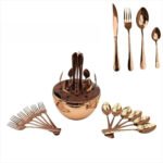 Juego De Cubiertos 24Pcs Acero Inoxidable Estuche Huevo Color Oro Rosa - Image 2