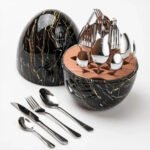 Juego De Cubiertos 24Pcs Acero Inoxidable Estuche Huevo Negro Marmol - Image 2