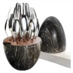 Juego De Cubiertos 24Pcs Acero Inoxidable Estuche Huevo Negro Marmol