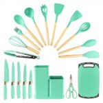 Juego De Cucharones Cocina, Cuchillos, Tabla, Tijera 19 Pzas Rosa