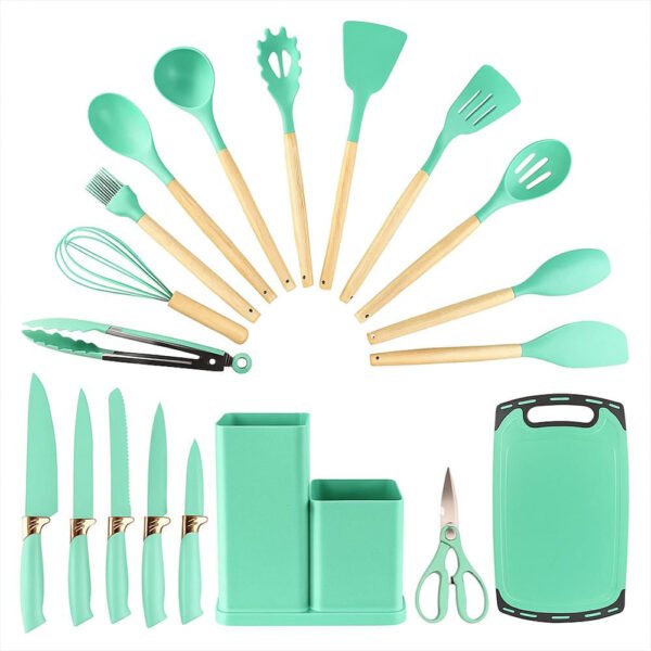 Juego De Cucharones Cocina, Cuchillos, Tabla, Tijera 19 Pzas Rosa