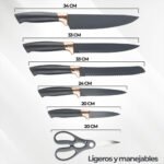 Juego De Cucharones Cocina, Cuchillos, Tabla, Tijera 21 Pzas Gris - Image 3