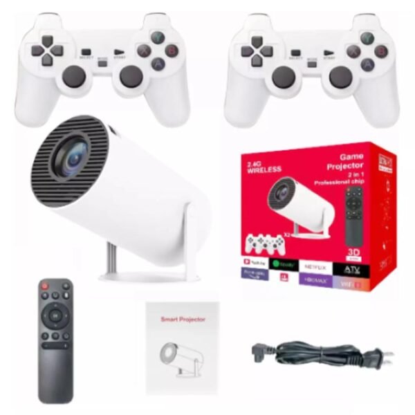 Proyector De Video Con Consola De Juegos Y Controles.