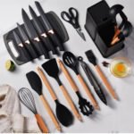 Set Utensilios Cocina En Silicona Y Juegos De Cuchillos 19Pc Negro - Image 2