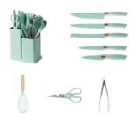 Set Utensilios En Silicona Para Cocina Juego Cuchillos X19 Color Verde Pistacho
