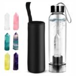 Termo Botella De Agua Con Cristales De Cuarzo Y Estuche Blanco