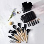 Utensilios De Cocina De Silicona + Cuchillos +Tabla De Picar 19 Piezas Negro - Image 3