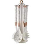 Utensilios De Cocina En Silicona 7 Piezas Con Base (Blanco)
