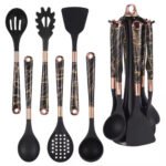 Utensilios De Cocina En Silicona 7 Piezas Con Base (Negro)